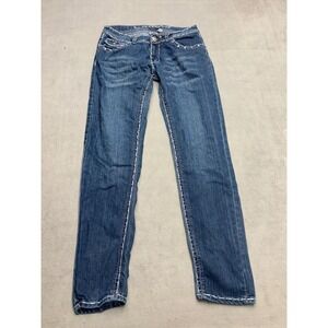 B.B. Jeans Company Womens 11 Blue Denim Embellished Rhinestone Thick Stitch Y2K